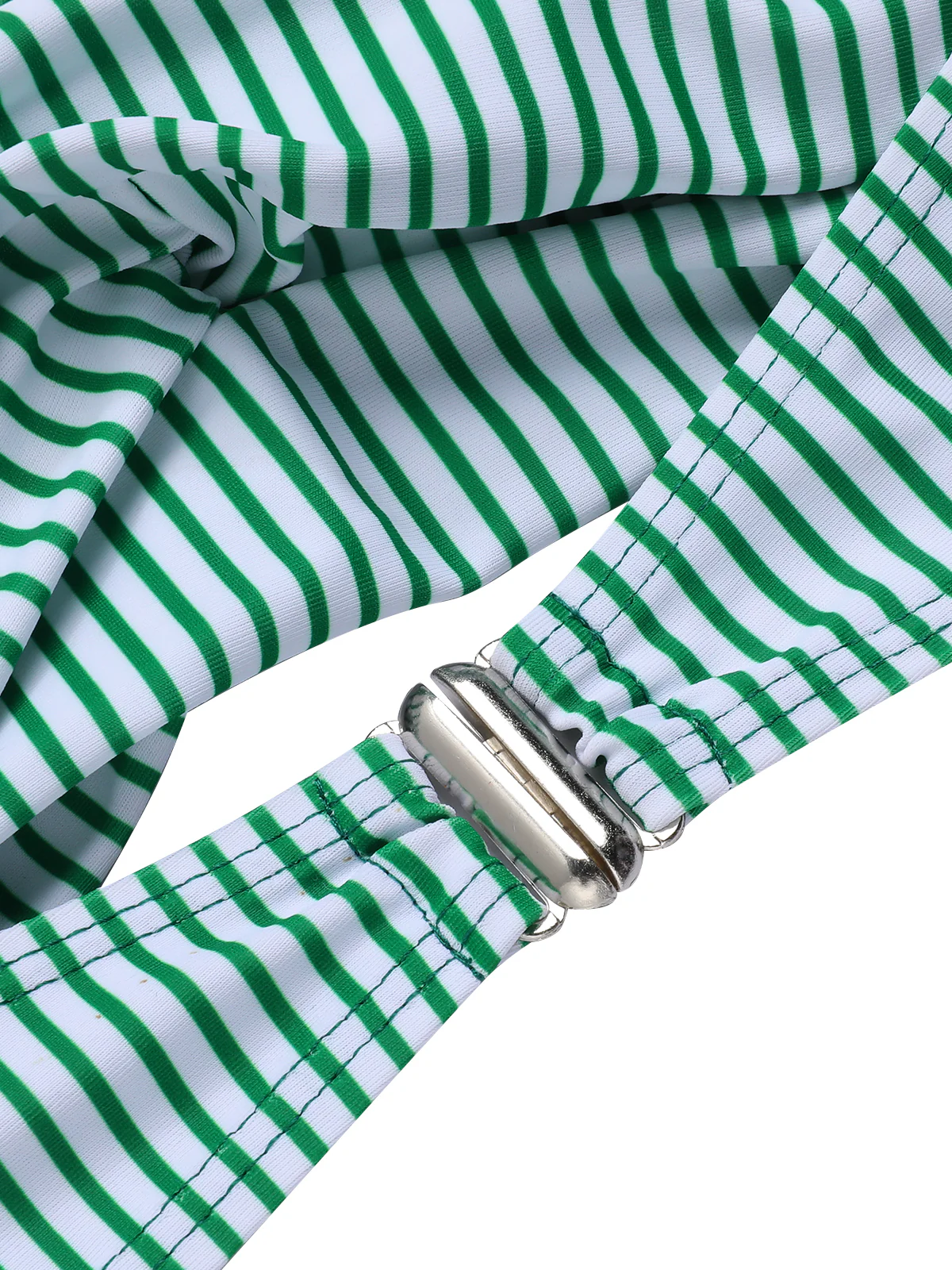 [Plus Size] Green 1940s Striped Halter Swimsuit - Image 3