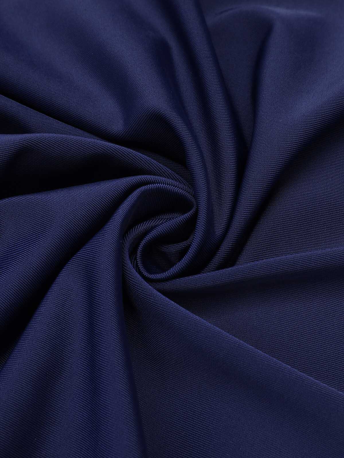 [Plus Size] Navy Blue 1950s Pleated Halter Swimsuit - Image 4
