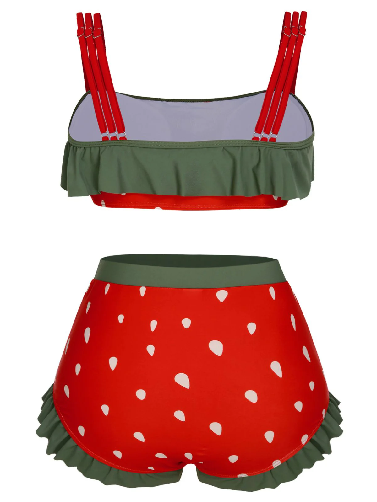 [US Warehouse] [Plus Size] Red 1950s Strawberry Ruffle Strap Swimsuit - Image 4