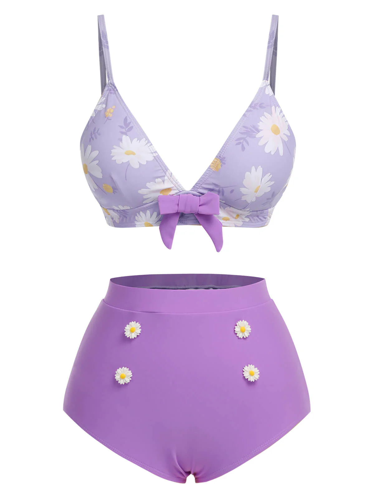 Purple 1950s Daisy Bow Strap Swimsuit - Image 2