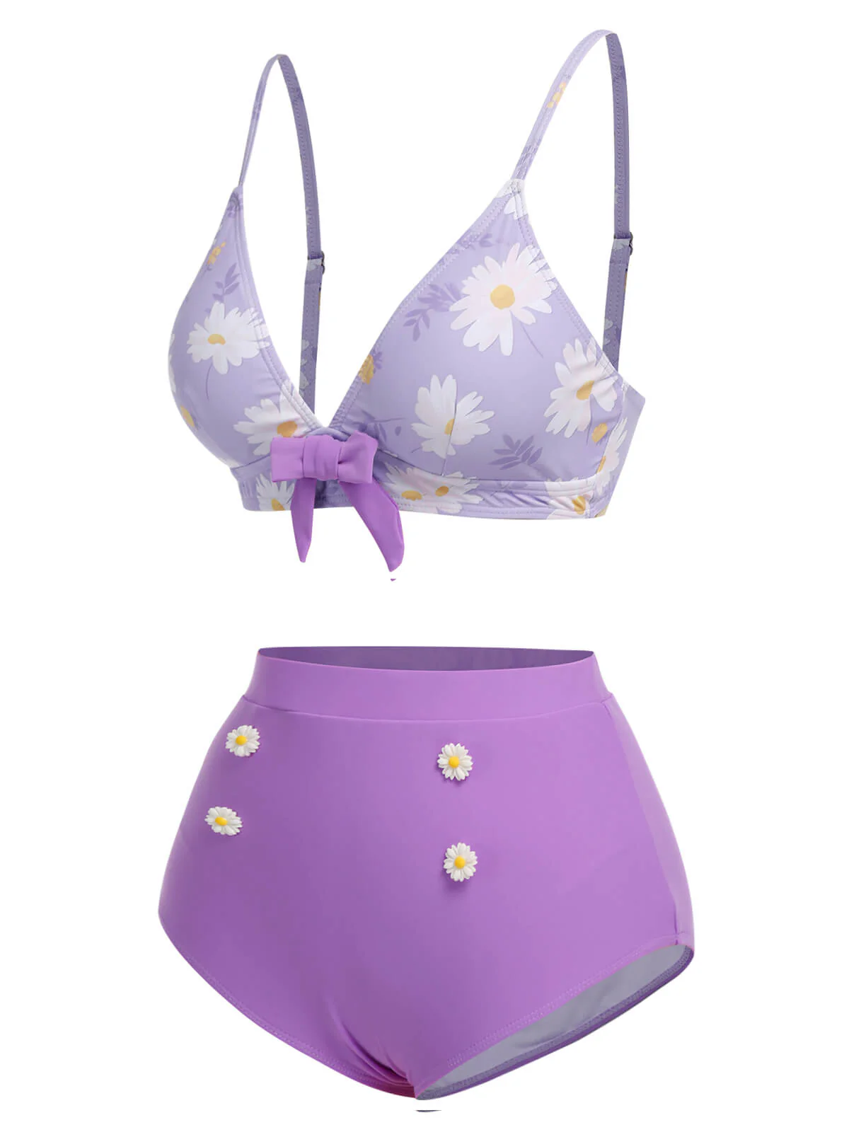 Purple 1950s Daisy Bow Strap Swimsuit - Image 3