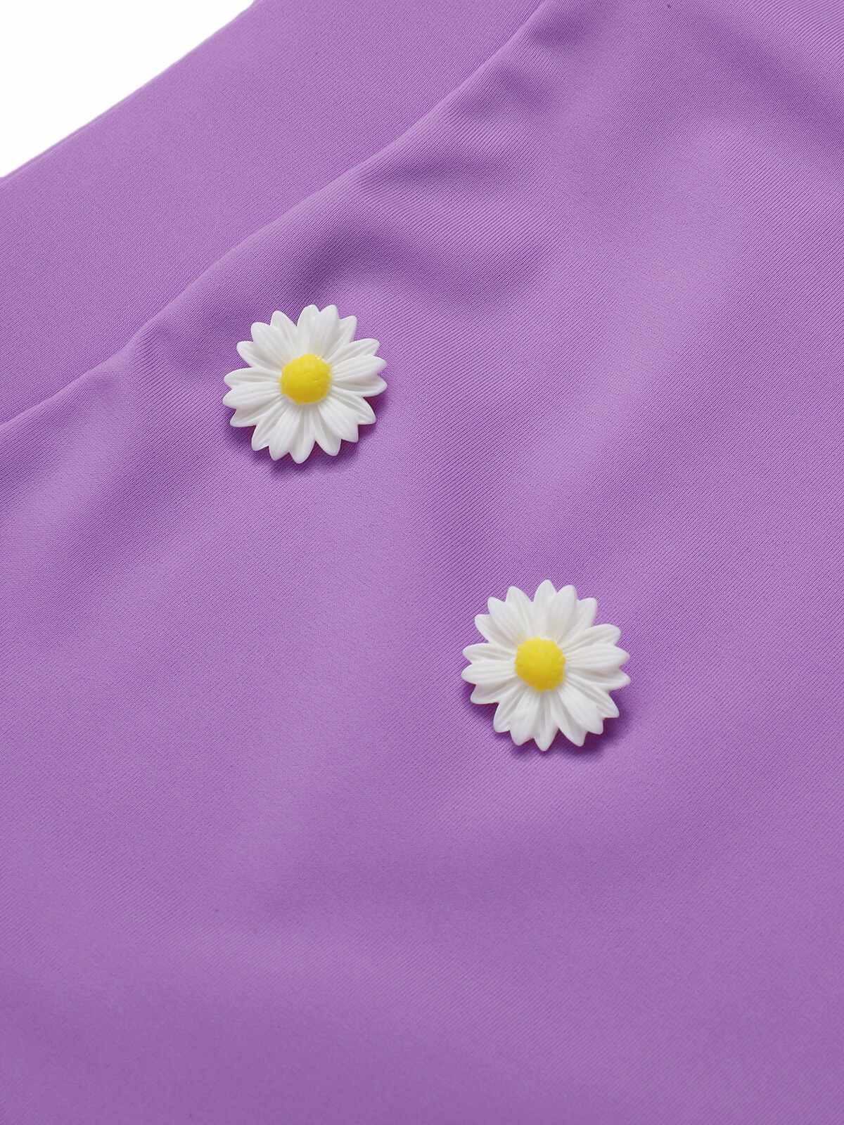 Purple 1950s Daisy Bow Strap Swimsuit - Image 7