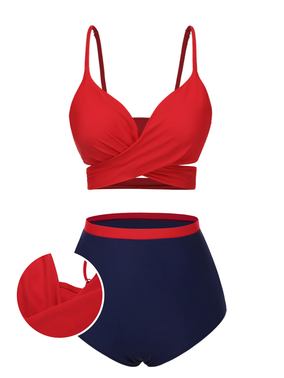 Red 1930s Spaghetti Strap Color Block Swimsuit - Image 2