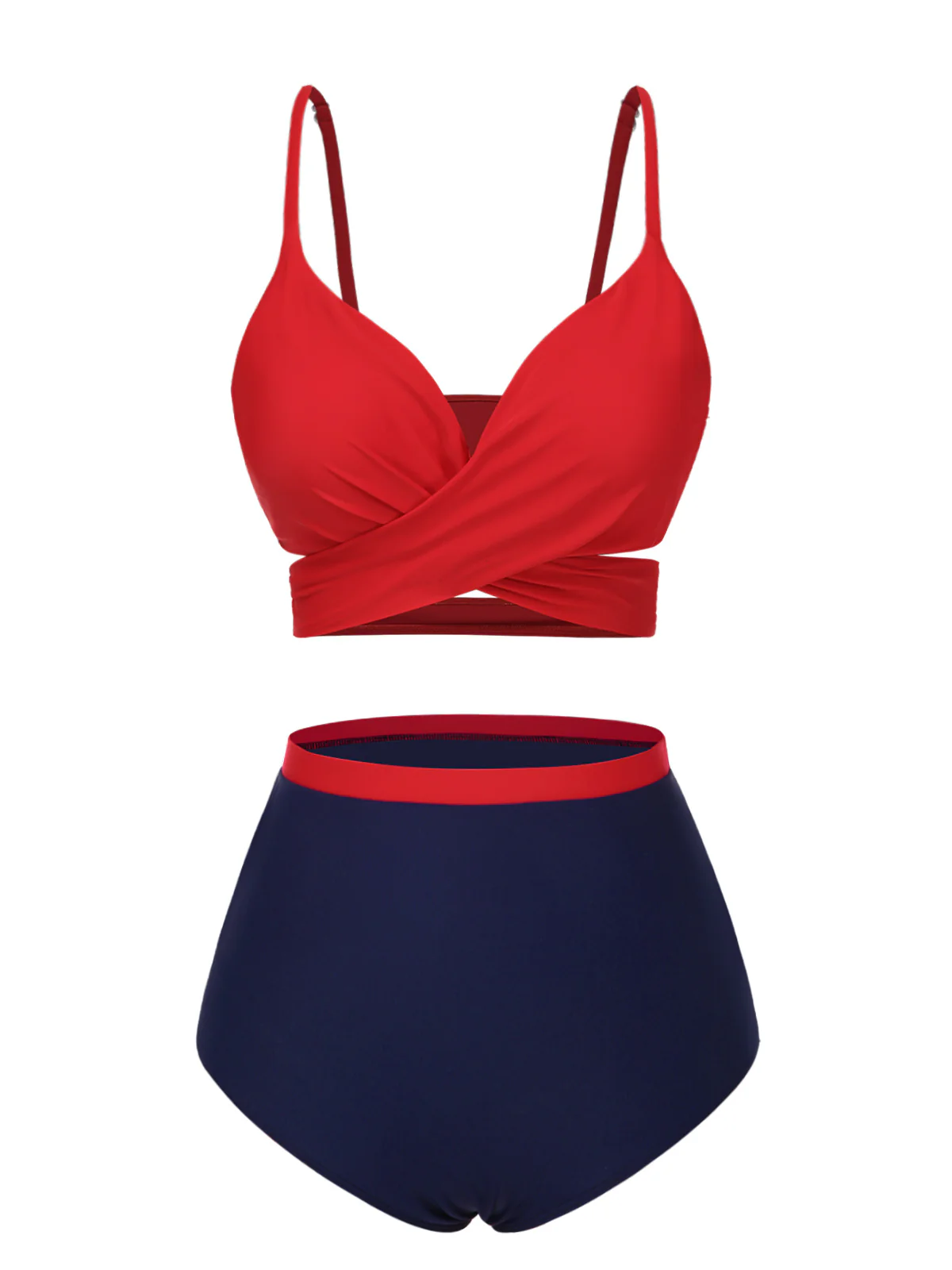 Red 1930s Spaghetti Strap Color Block Swimsuit - Image 3