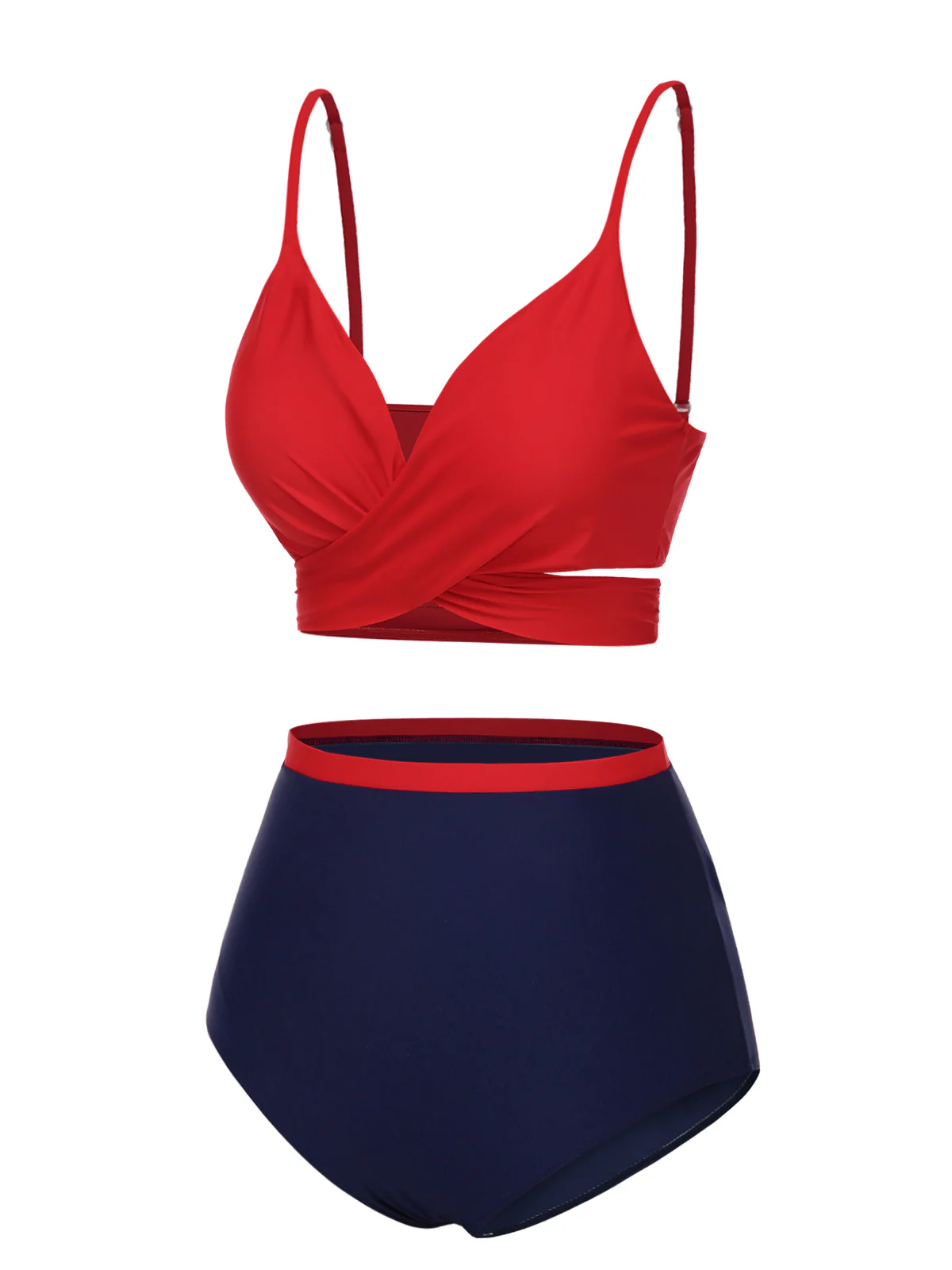 Red 1930s Spaghetti Strap Color Block Swimsuit - Image 4