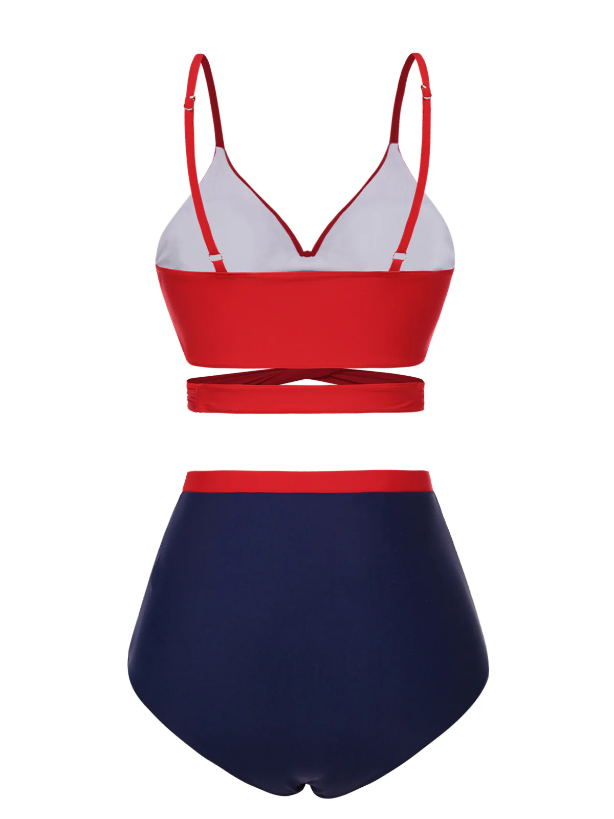 Red 1930s Spaghetti Strap Color Block Swimsuit - Image 5