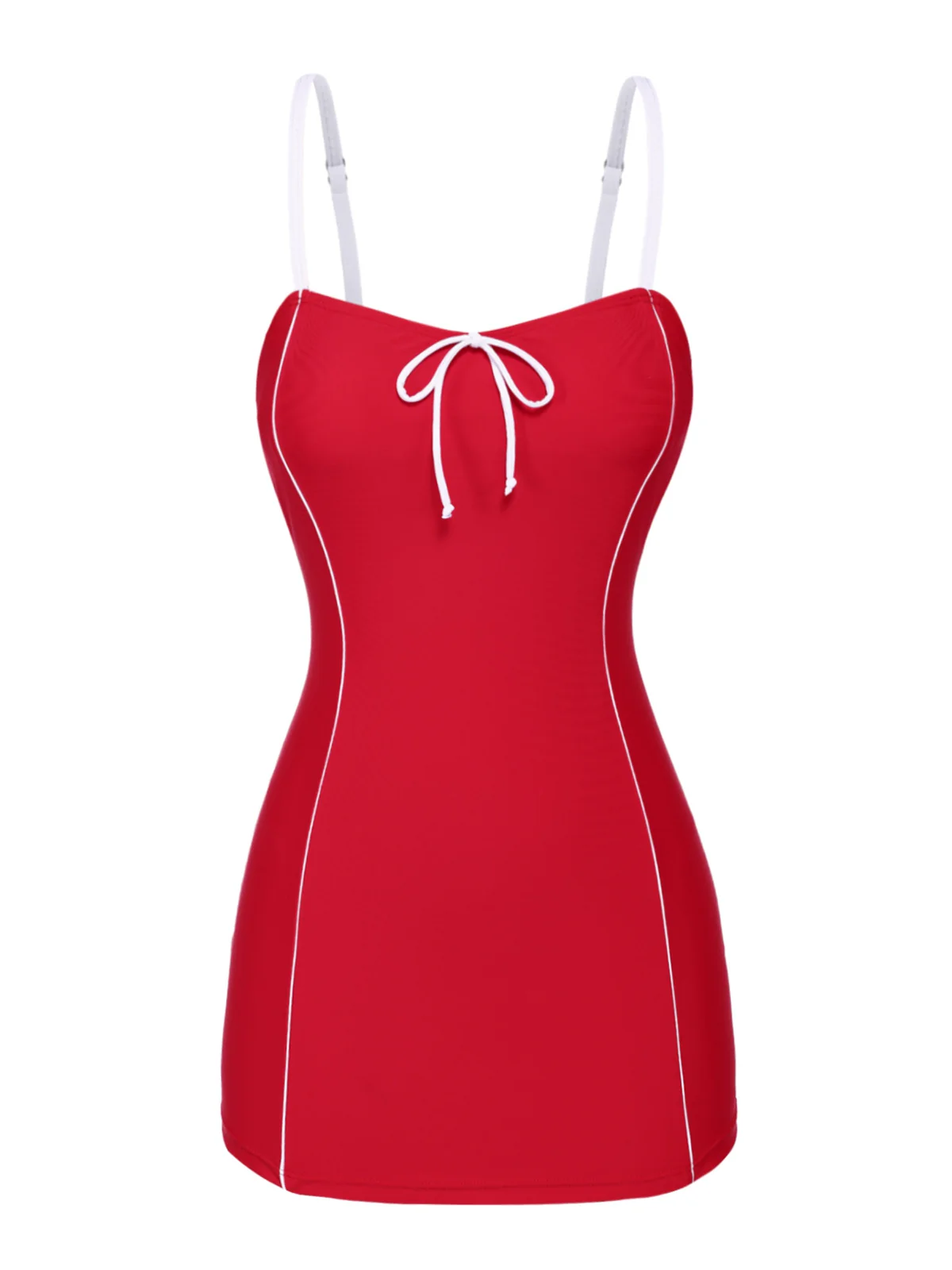 [US Warehouse] Red 1940s Bow Straps One-Piece Swimsuit - Image 4