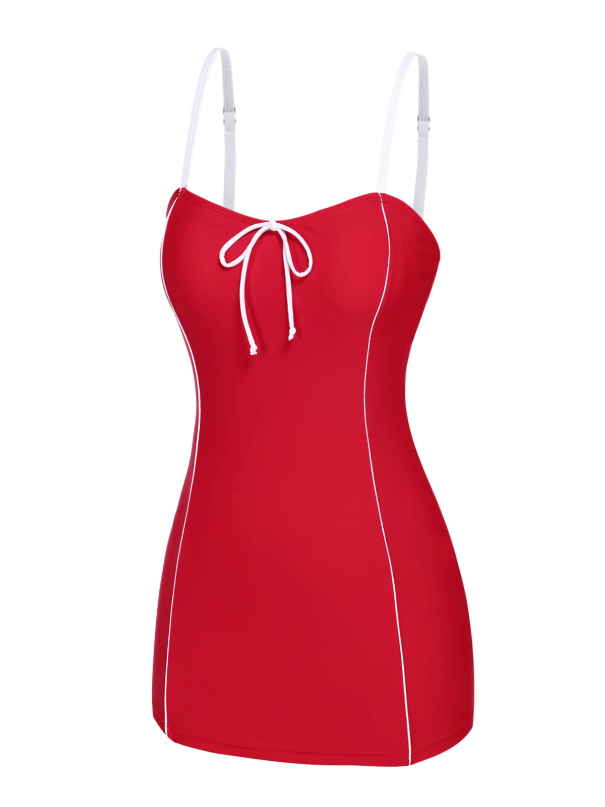 [US Warehouse] Red 1940s Bow Straps One-Piece Swimsuit - Image 5