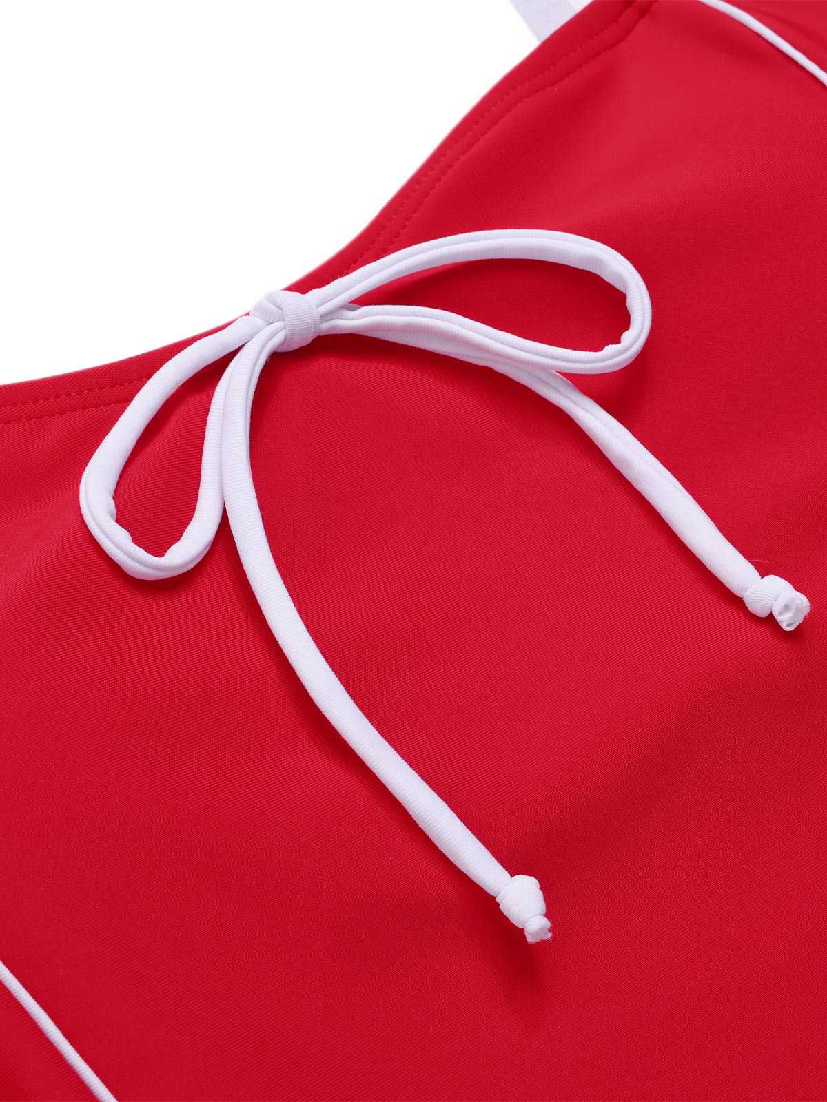 [US Warehouse] Red 1940s Bow Straps One-Piece Swimsuit - Image 7