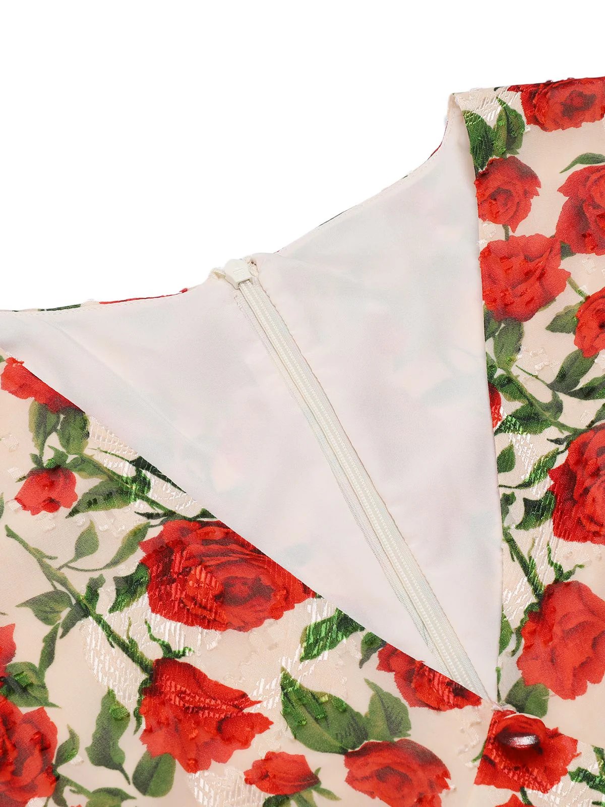 [US Warehouse] Red 1940s Rose V-Neck Swing Dress - Image 5