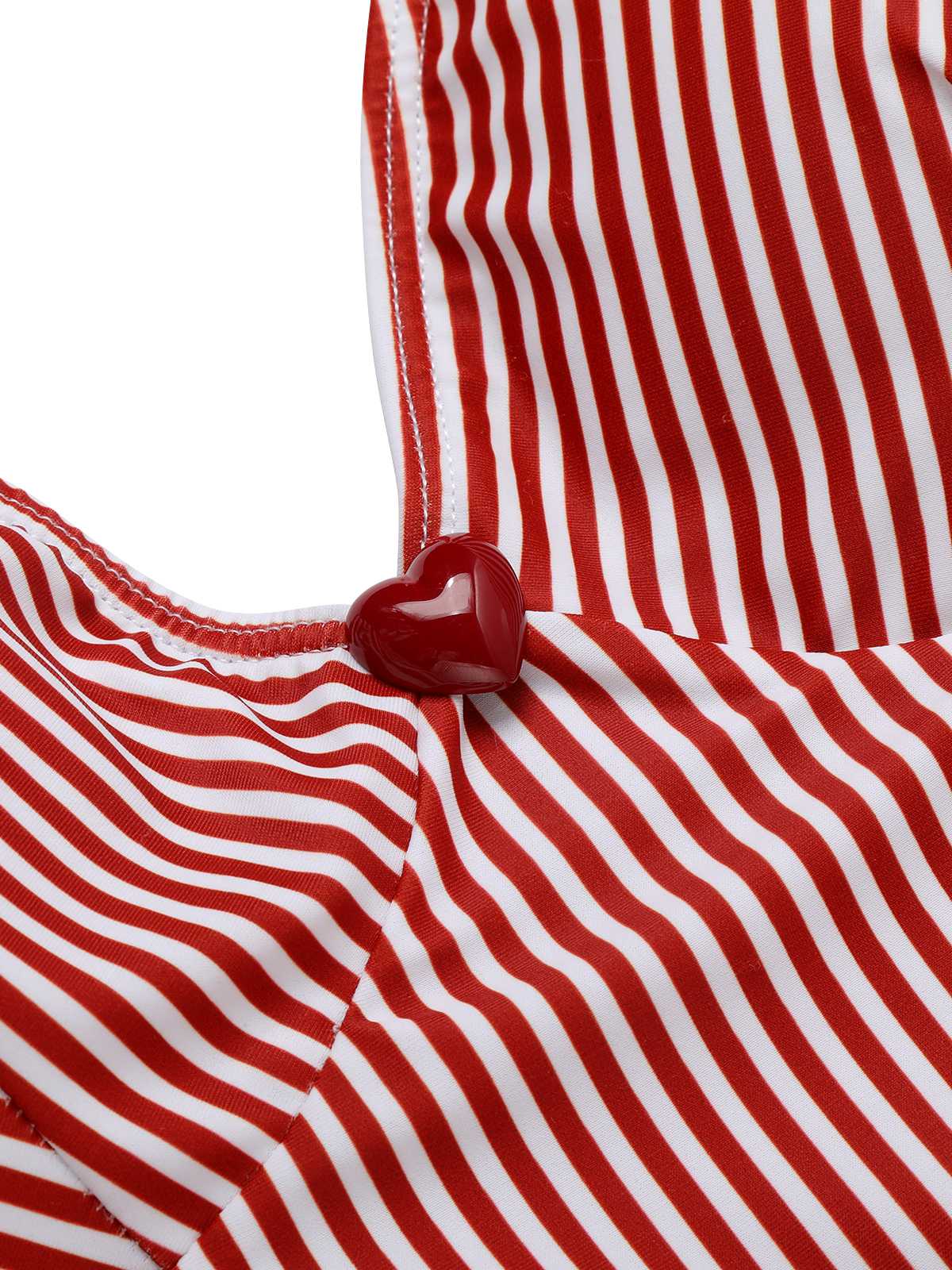 [US Warehouse] Red 1940s Spaghetti Strap Stripes One-Piece Swimsuit - Image 5