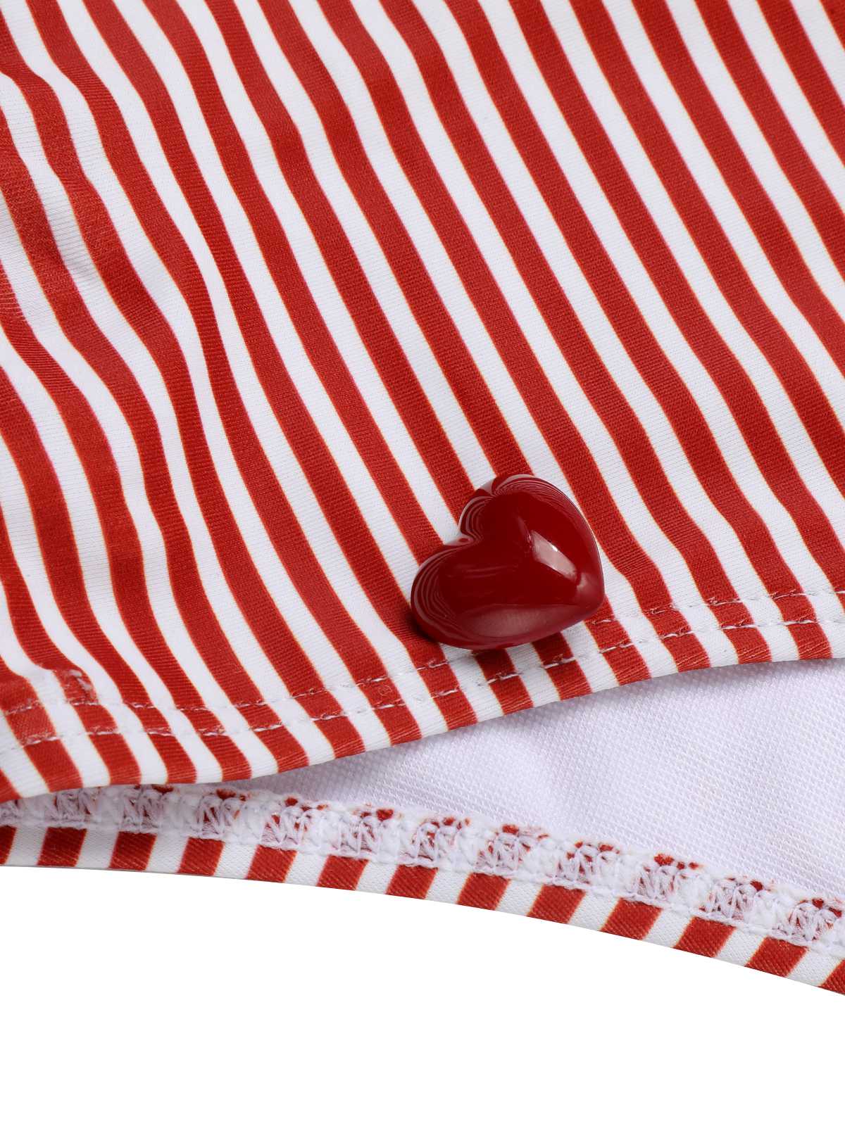 [US Warehouse] Red 1940s Spaghetti Strap Stripes One-Piece Swimsuit - Image 7