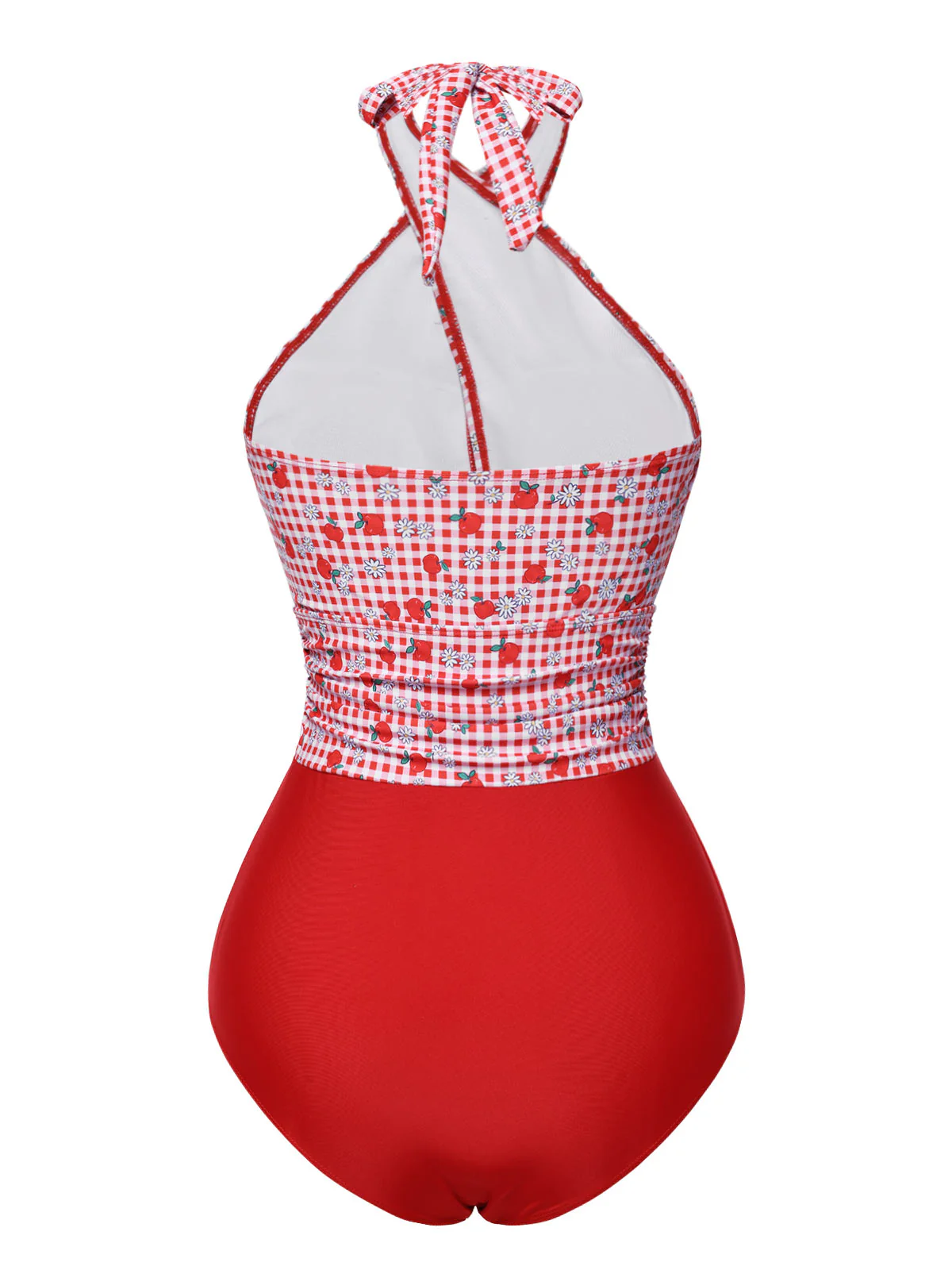 Red 1950s Apple Plaid Wrapped Swimsuit - Image 6