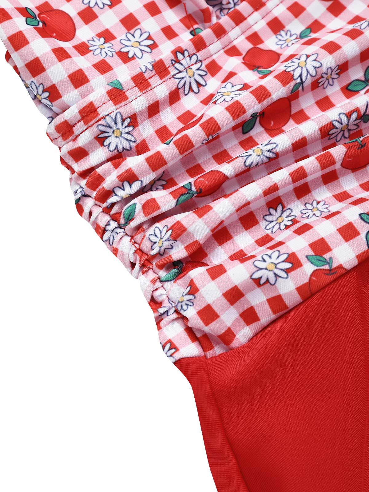 Red 1950s Apple Plaid Wrapped Swimsuit - Image 7
