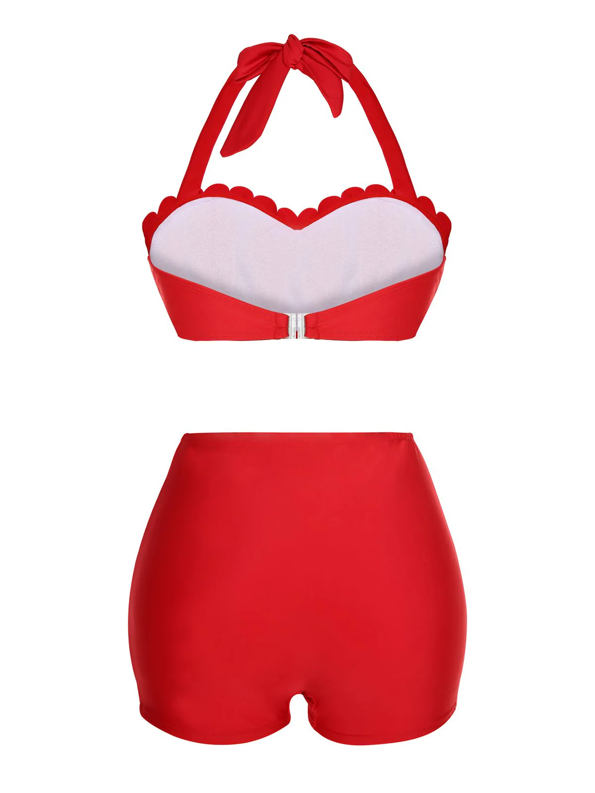 Red 1950s Button Ruffles Halter Swimsuit - Image 4