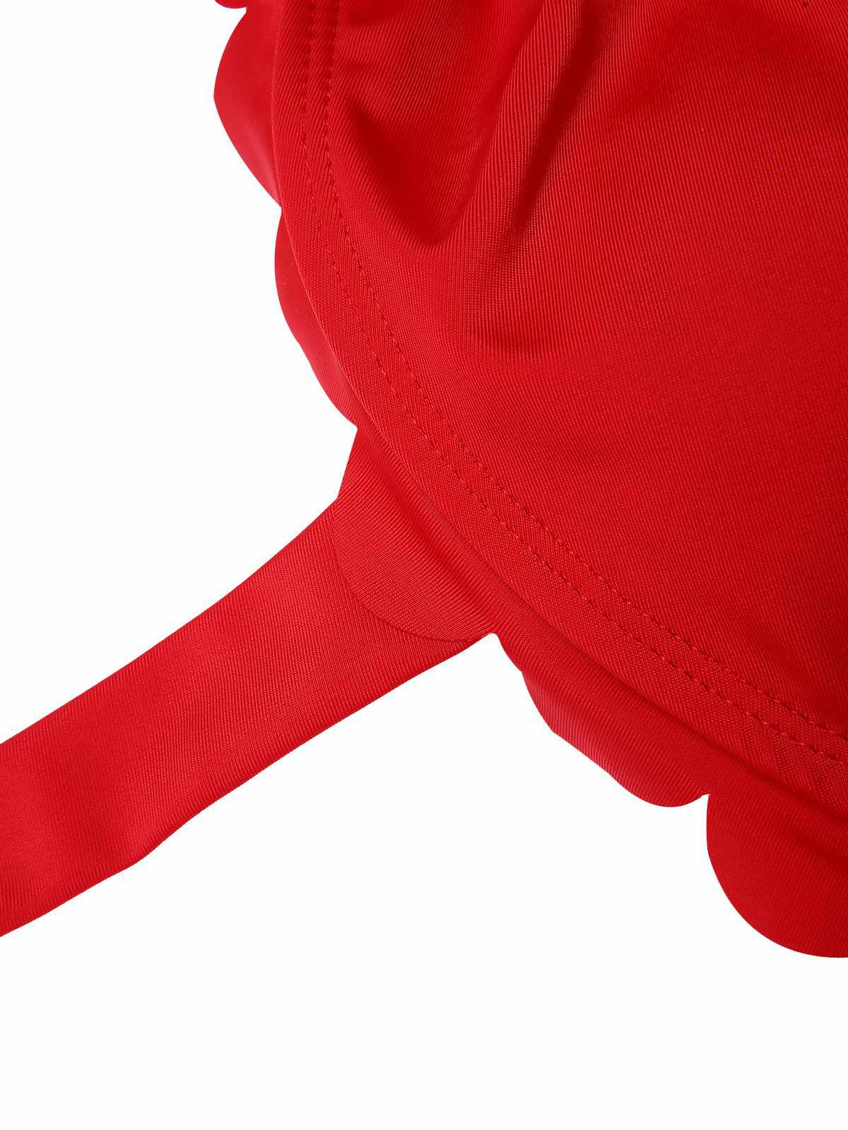 Red 1950s Button Ruffles Halter Swimsuit - Image 5