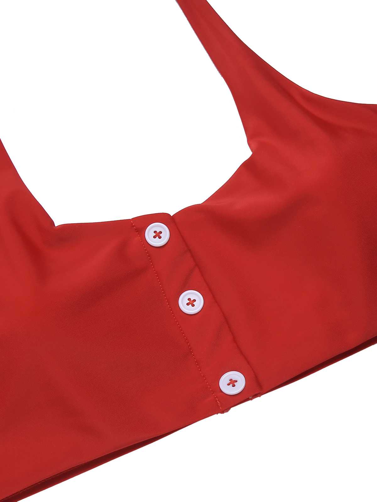 [US Warehouse] Red 1950s Halter Plaids Swimsuit - Image 5