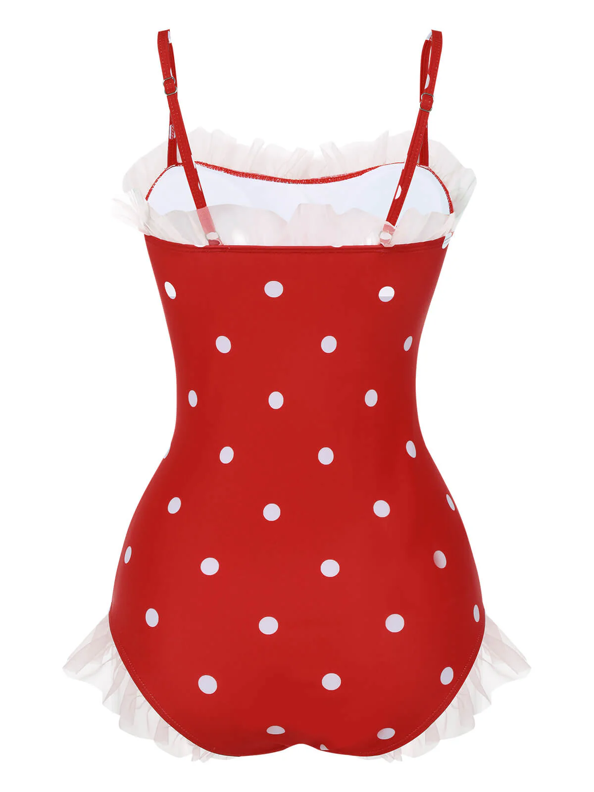 [US Warehouse] Red 1950s Mesh Polka Dot Swimsuit - Image 4