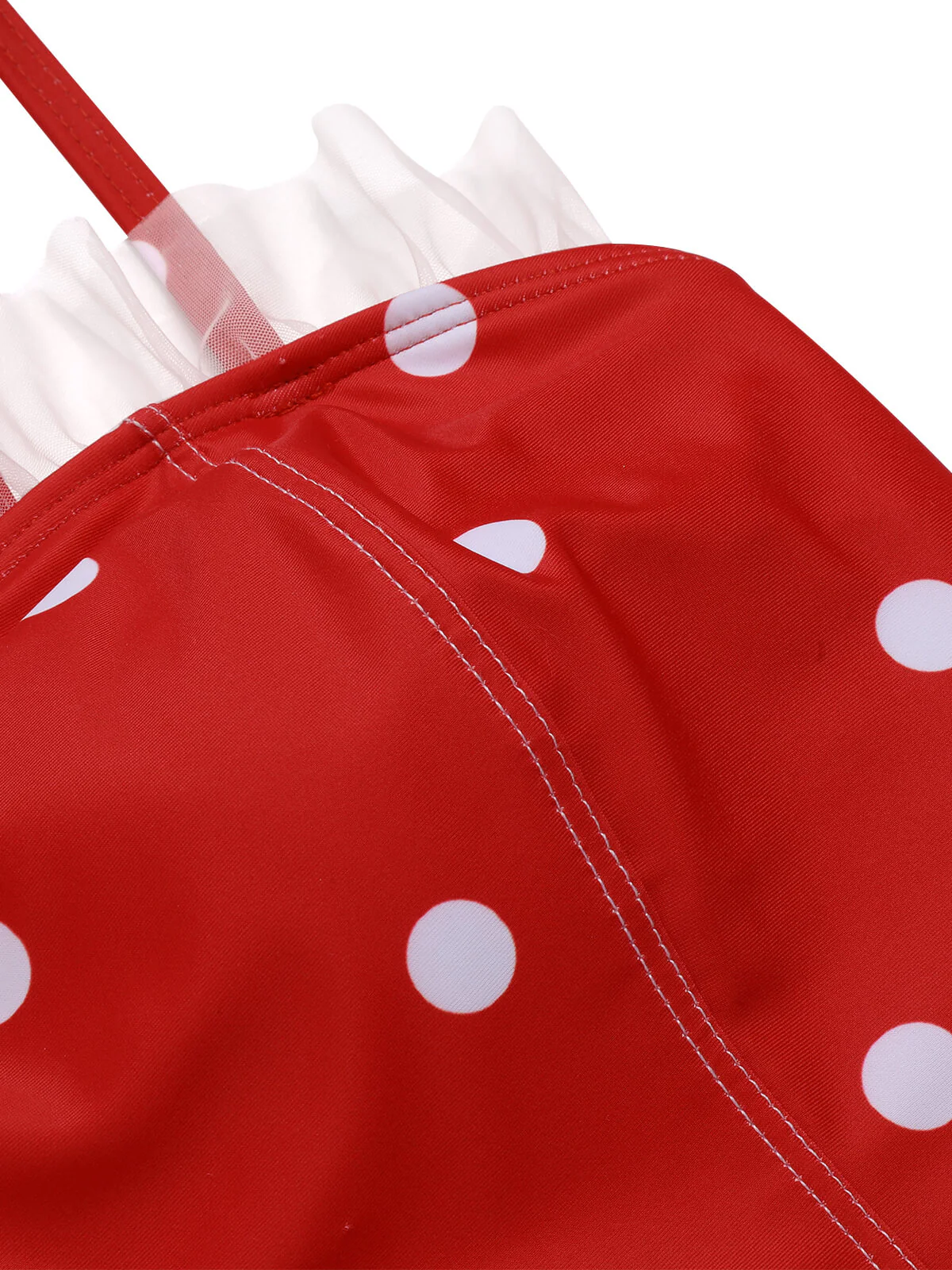 [US Warehouse] Red 1950s Mesh Polka Dot Swimsuit - Image 5