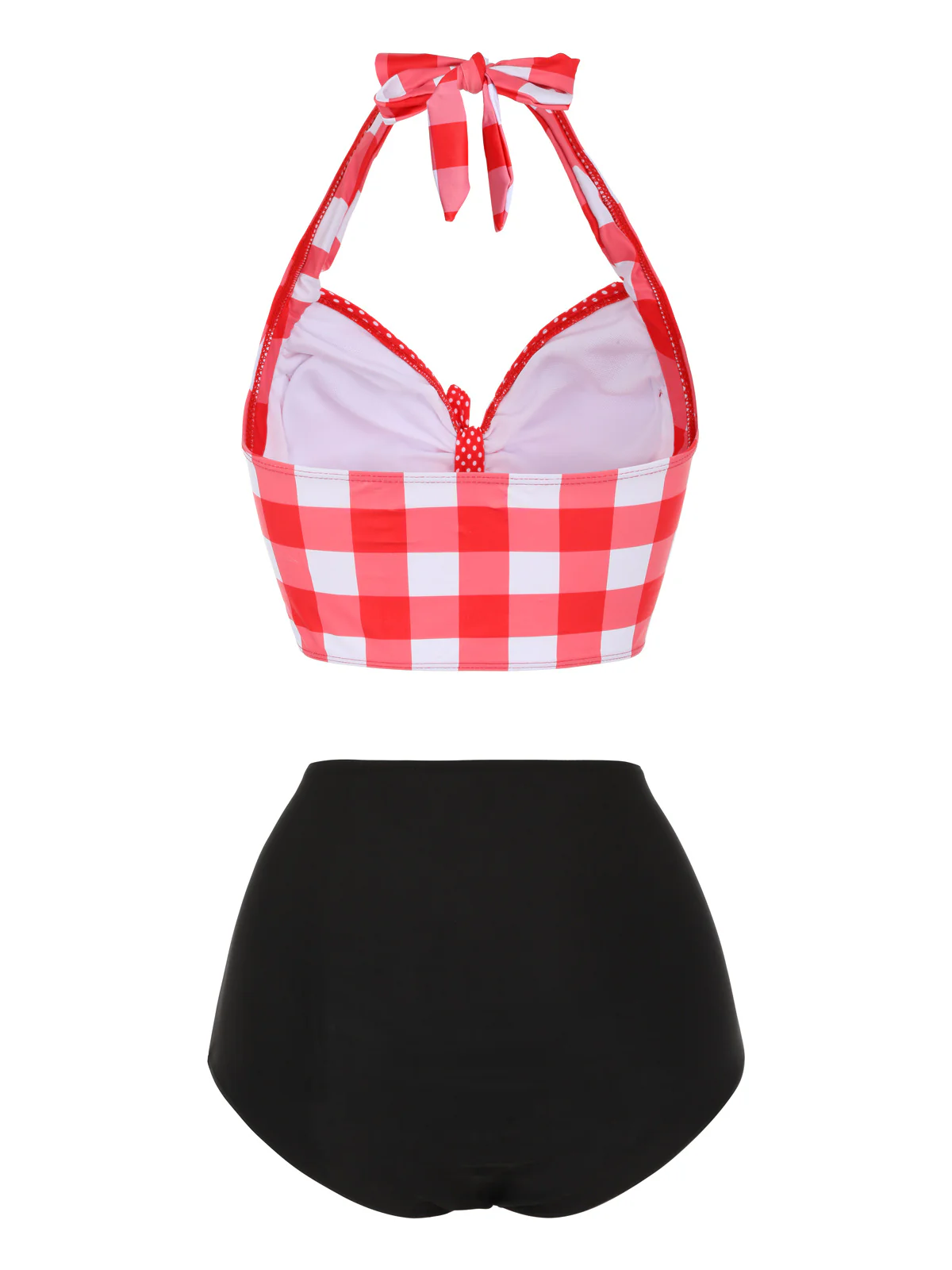 [US Warehouse] Red 1950s Plaid Halter Bikini Set - Image 4