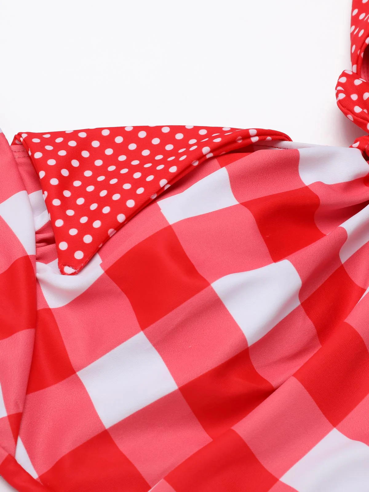 [US Warehouse] Red 1950s Plaid Halter Bikini Set - Image 5
