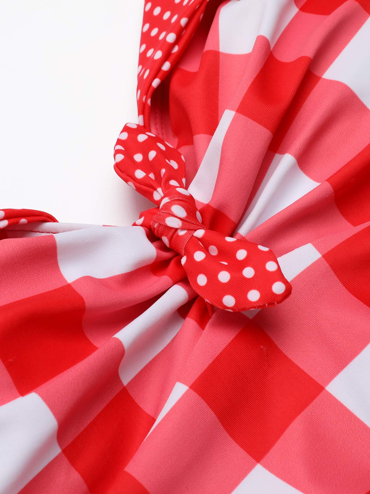 [US Warehouse] Red 1950s Plaid Halter Bikini Set - Image 6