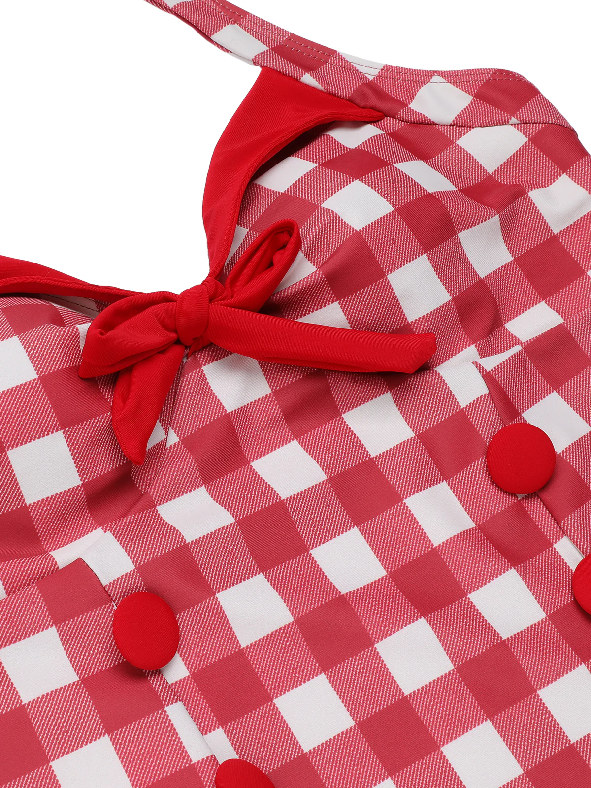 Red 1950s Plaids Added Bowknot Swimsuit - Image 5