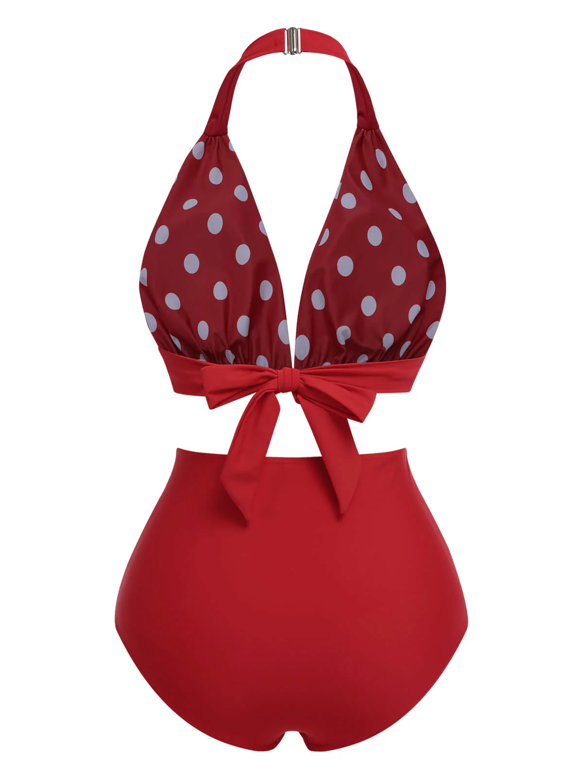 [US Warehouse] Red 1950s Polka Dot Halter Separate Swimsuit - Image 4