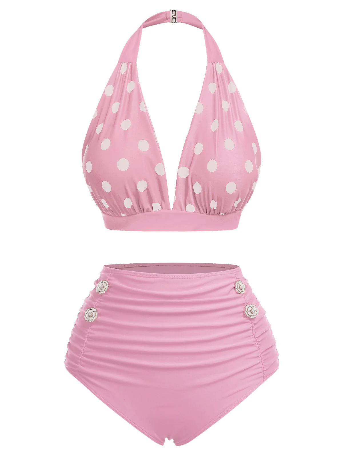 [US Warehouse] Red 1950s Polka Dot Halter Separate Swimsuit - Image 8