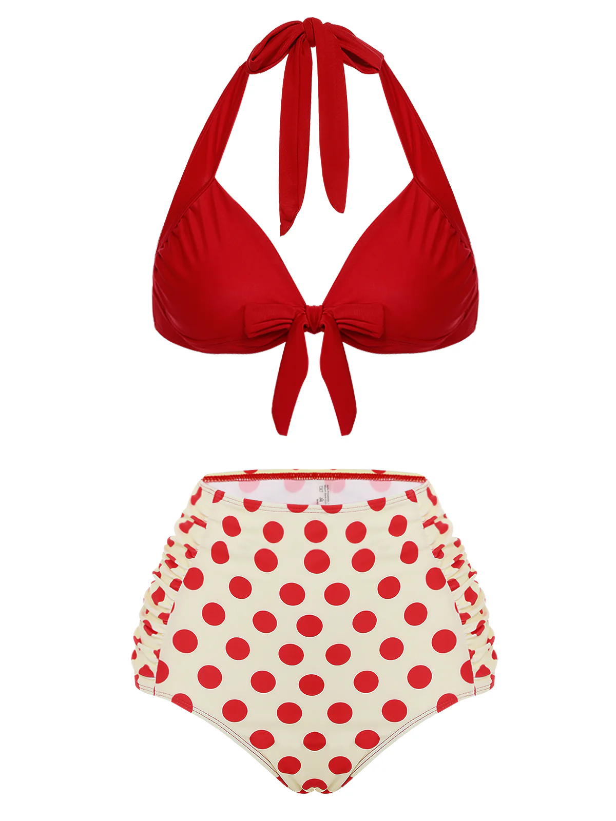 Red 1950s Polka Dots Halter Bikini Set - Image 2