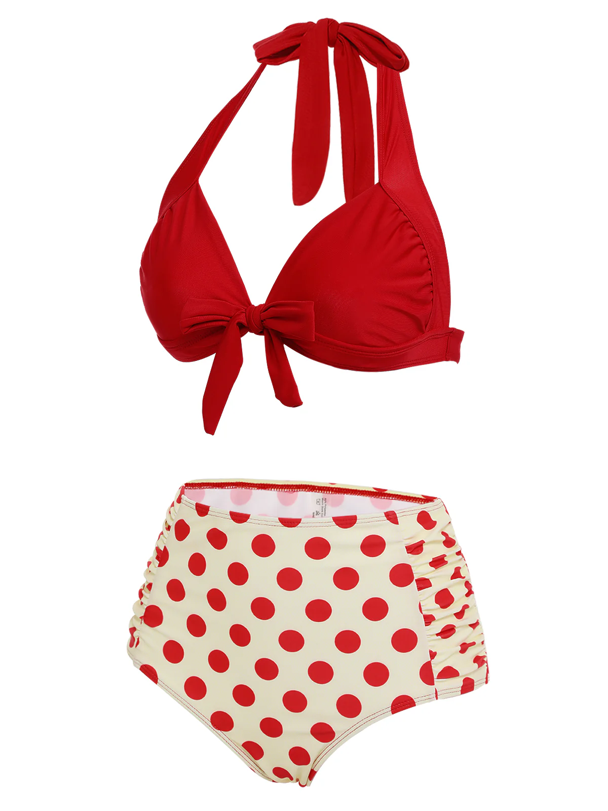 Red 1950s Polka Dots Halter Bikini Set - Image 3