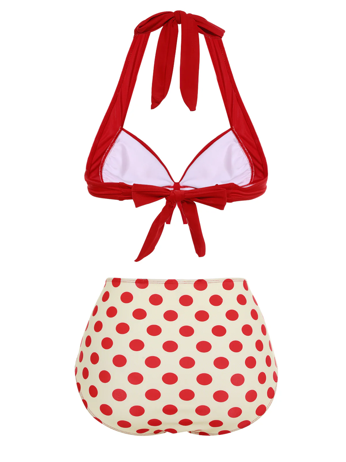 Red 1950s Polka Dots Halter Bikini Set - Image 4