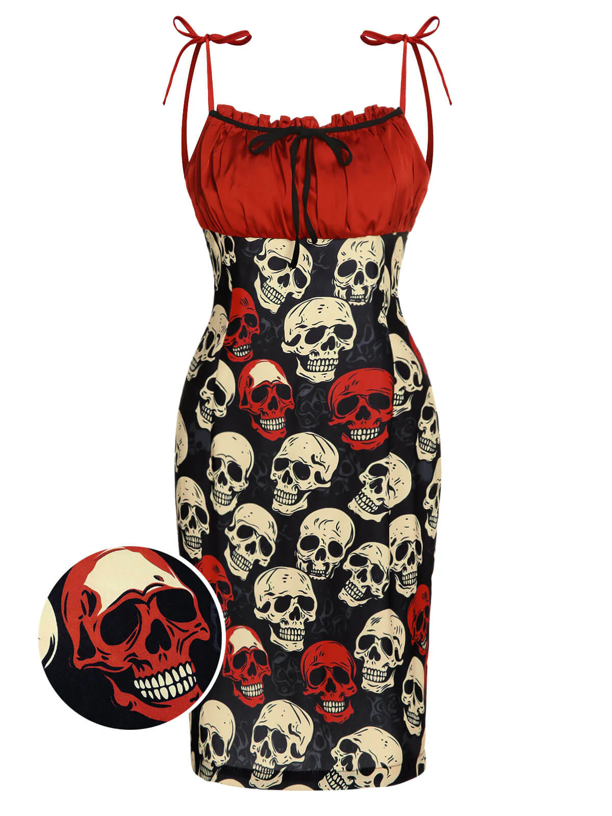 [US Warehouse] Red 1960s Halloween Skull Strap Dress - Image 2