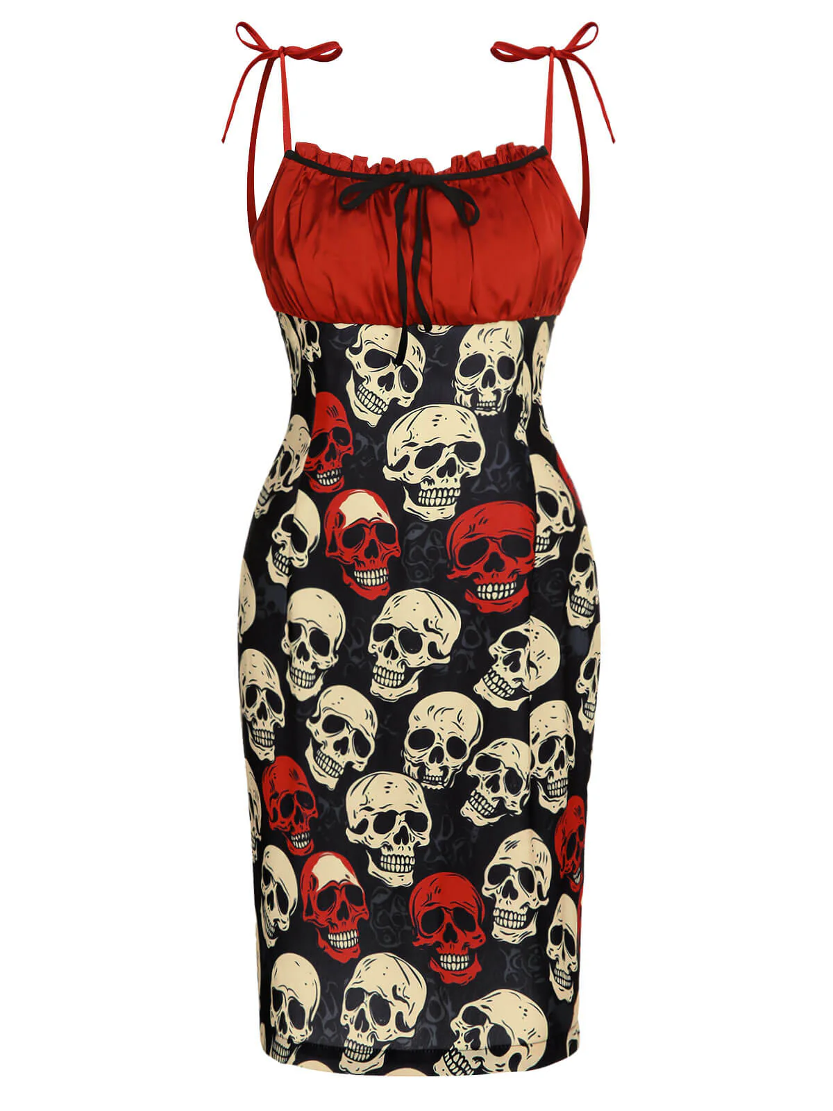 [US Warehouse] Red 1960s Halloween Skull Strap Dress - Image 3