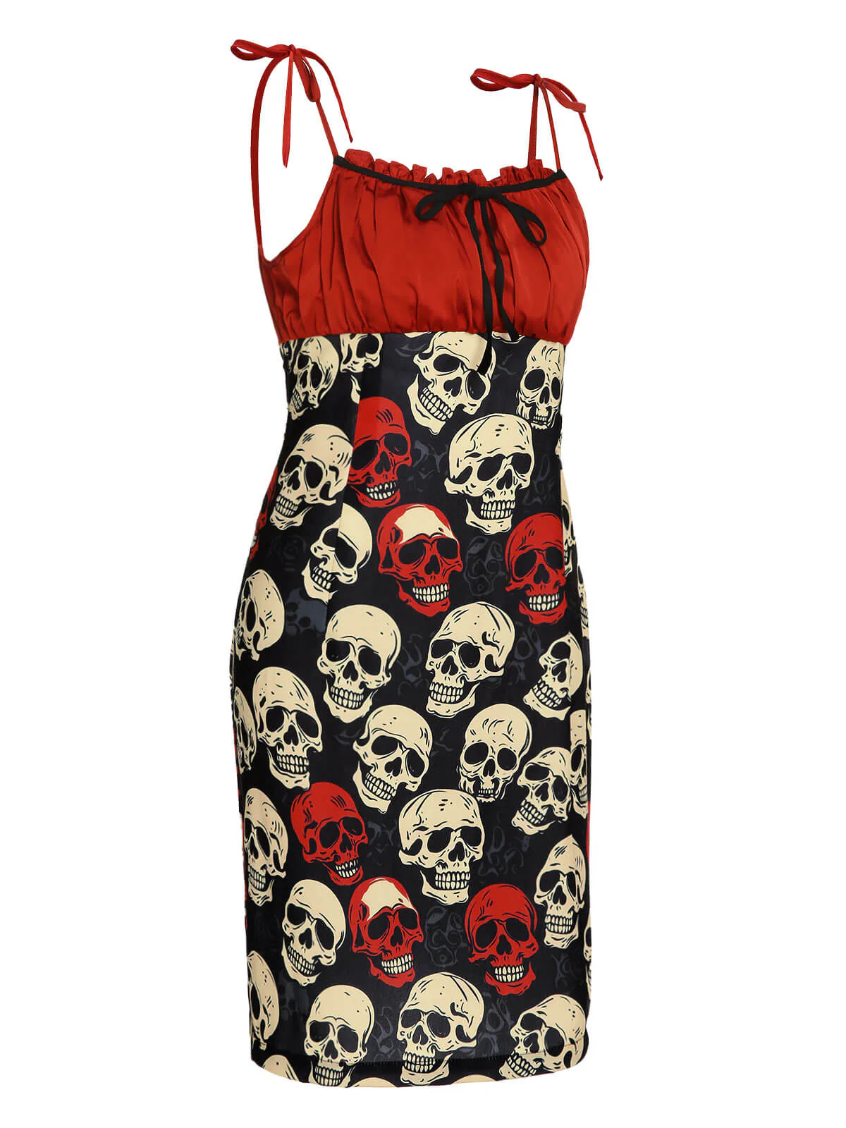 [US Warehouse] Red 1960s Halloween Skull Strap Dress - Image 4