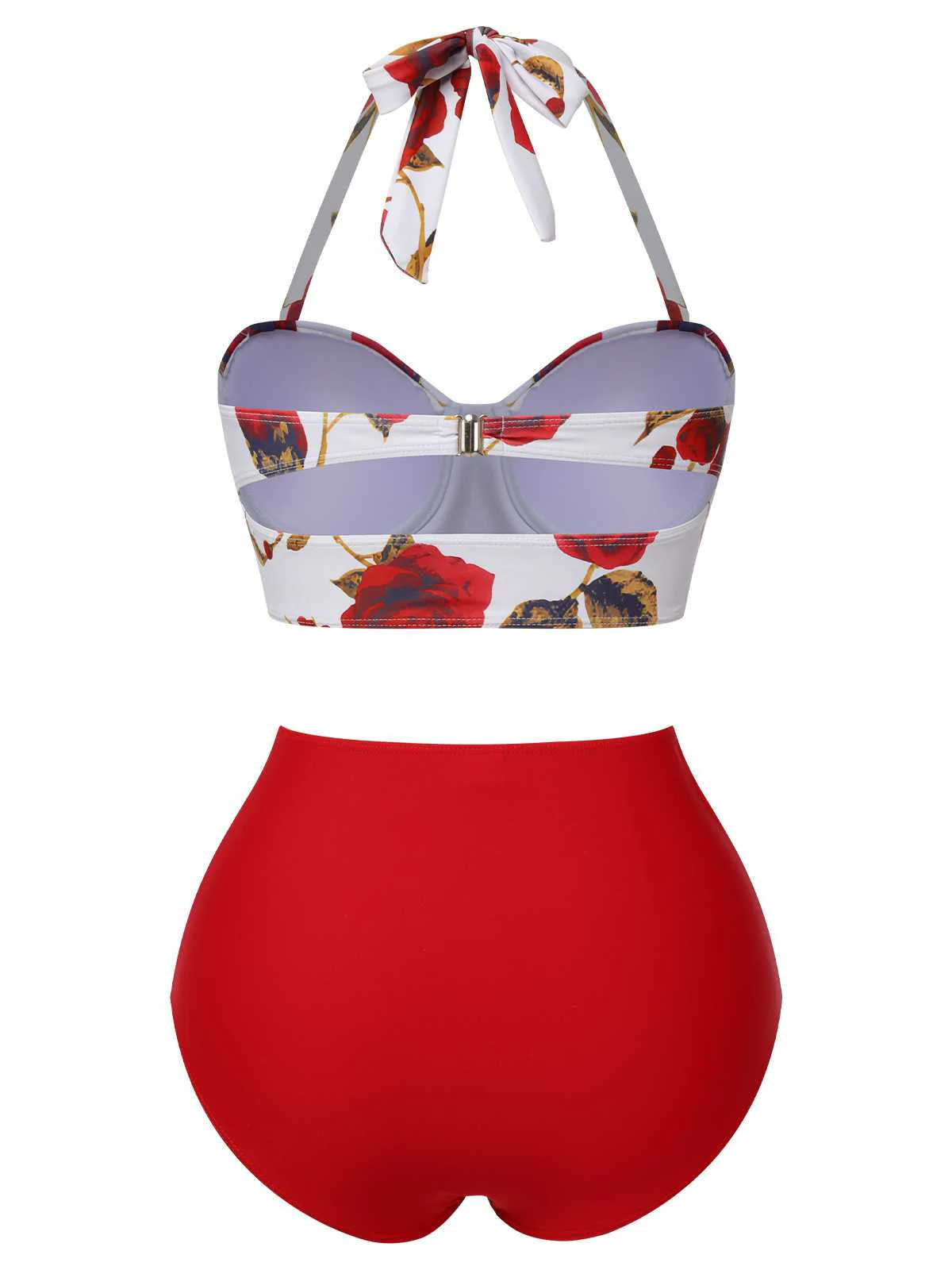 Red 1960s Halter Roses Swimsuit - Image 5