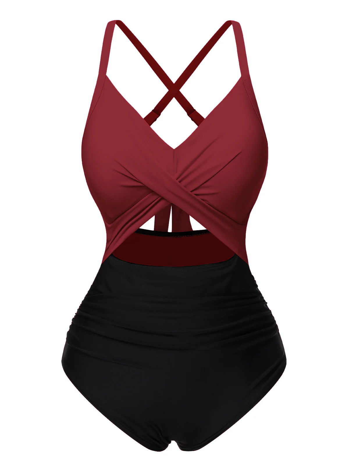 Pink & Black 1940s Hollow Waist Patchwork Swimsuit - Image 5