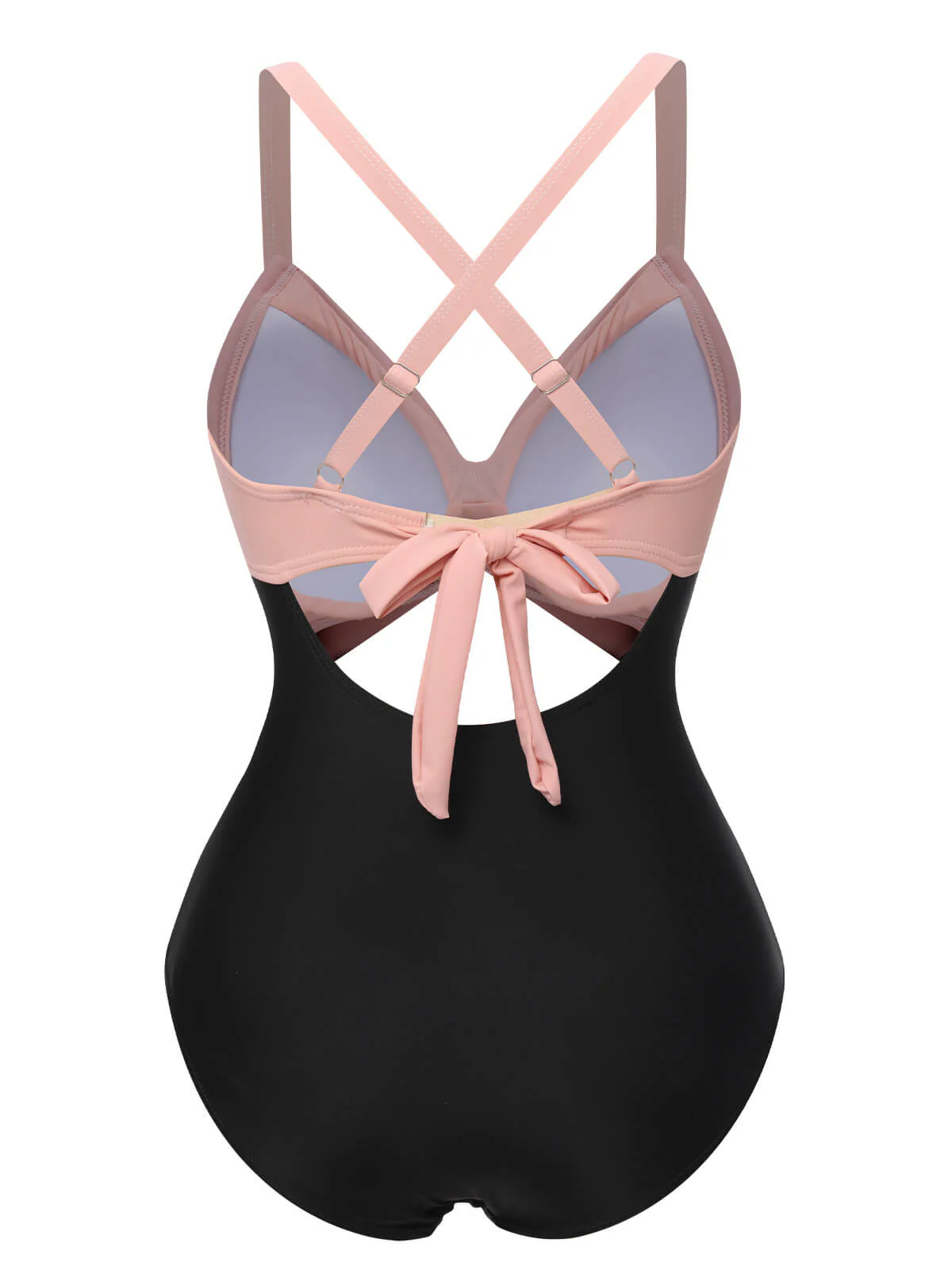 Pink & Black 1940s Hollow Waist Patchwork Swimsuit - Image 3