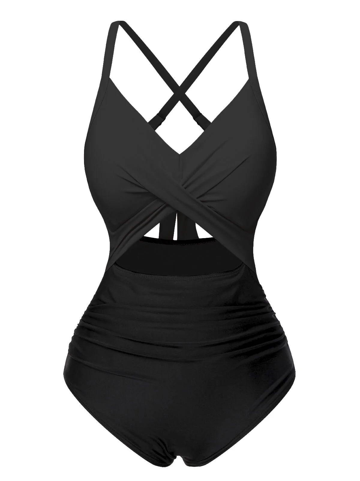 Pink & Black 1940s Hollow Waist Patchwork Swimsuit - Image 9