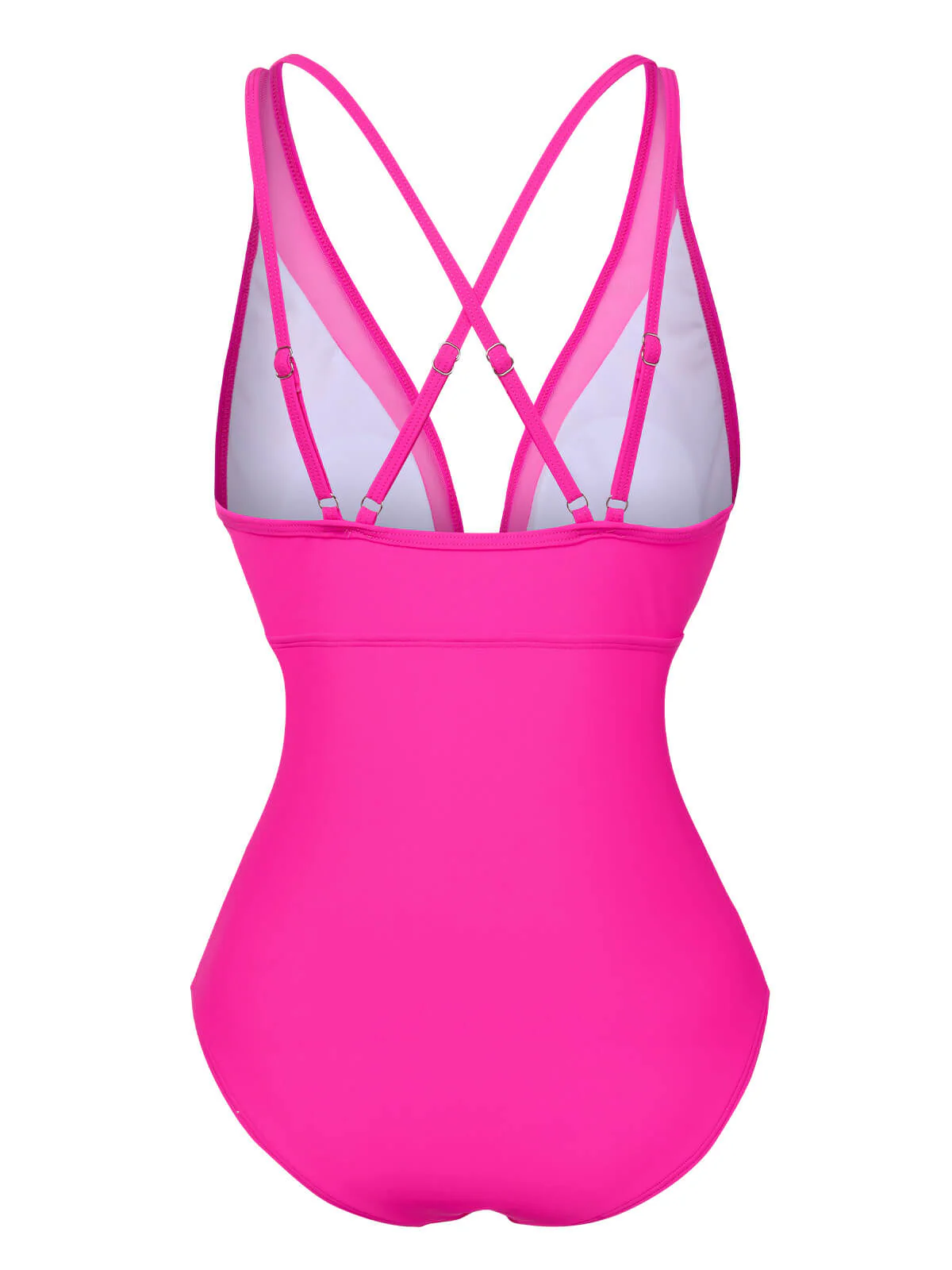 Rose Red 1950s Solid Sheer Patchwork Swimsuit - Image 3