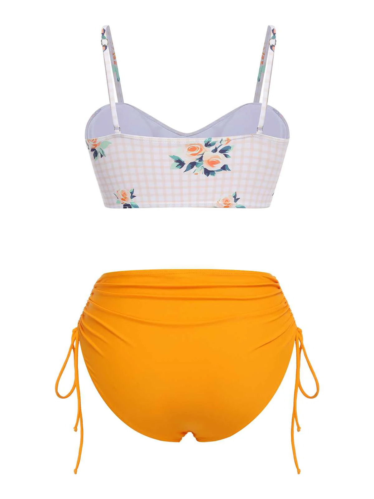 [US Warehouse] Turmeric 1940s Spaghetti Strap Roses Swimsuit - Image 4