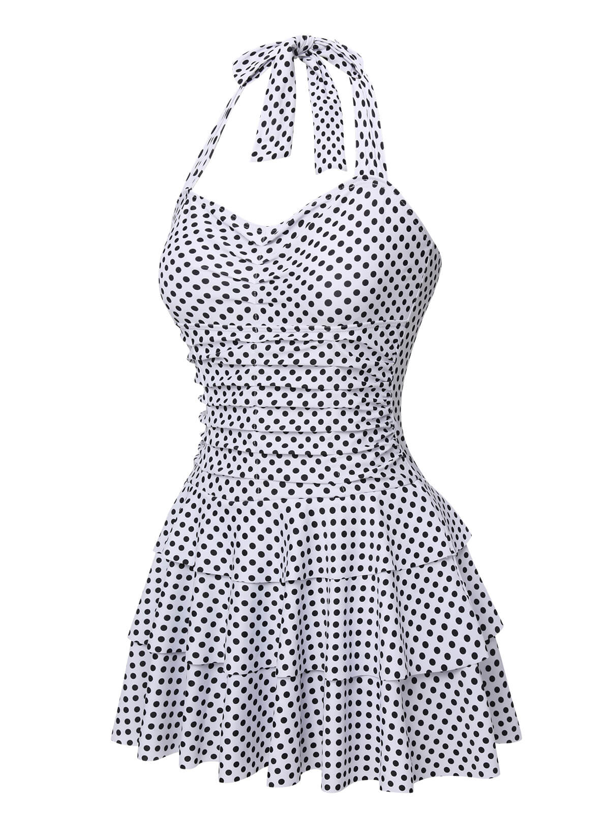 [US Warehouse] White 1940s Polka Dot Halter Skirted Swimsuit - Image 2