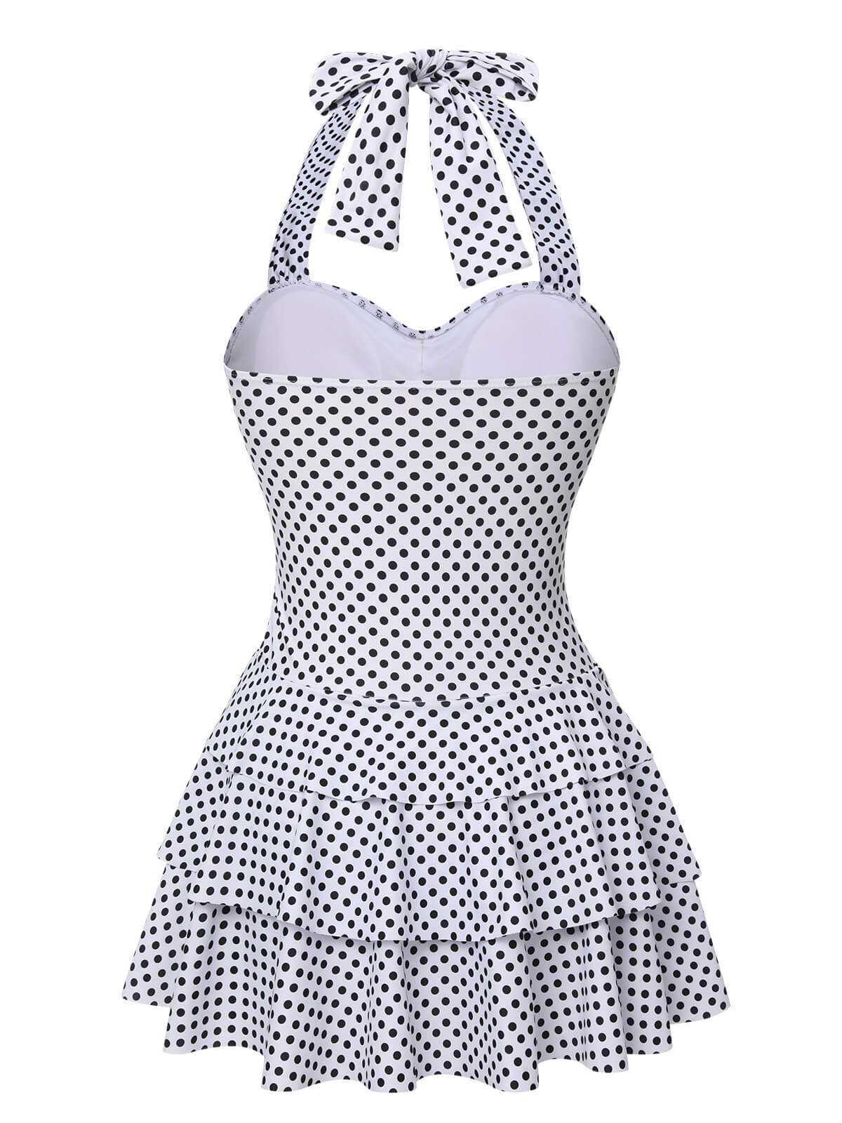 [US Warehouse] White 1940s Polka Dot Halter Skirted Swimsuit - Image 4