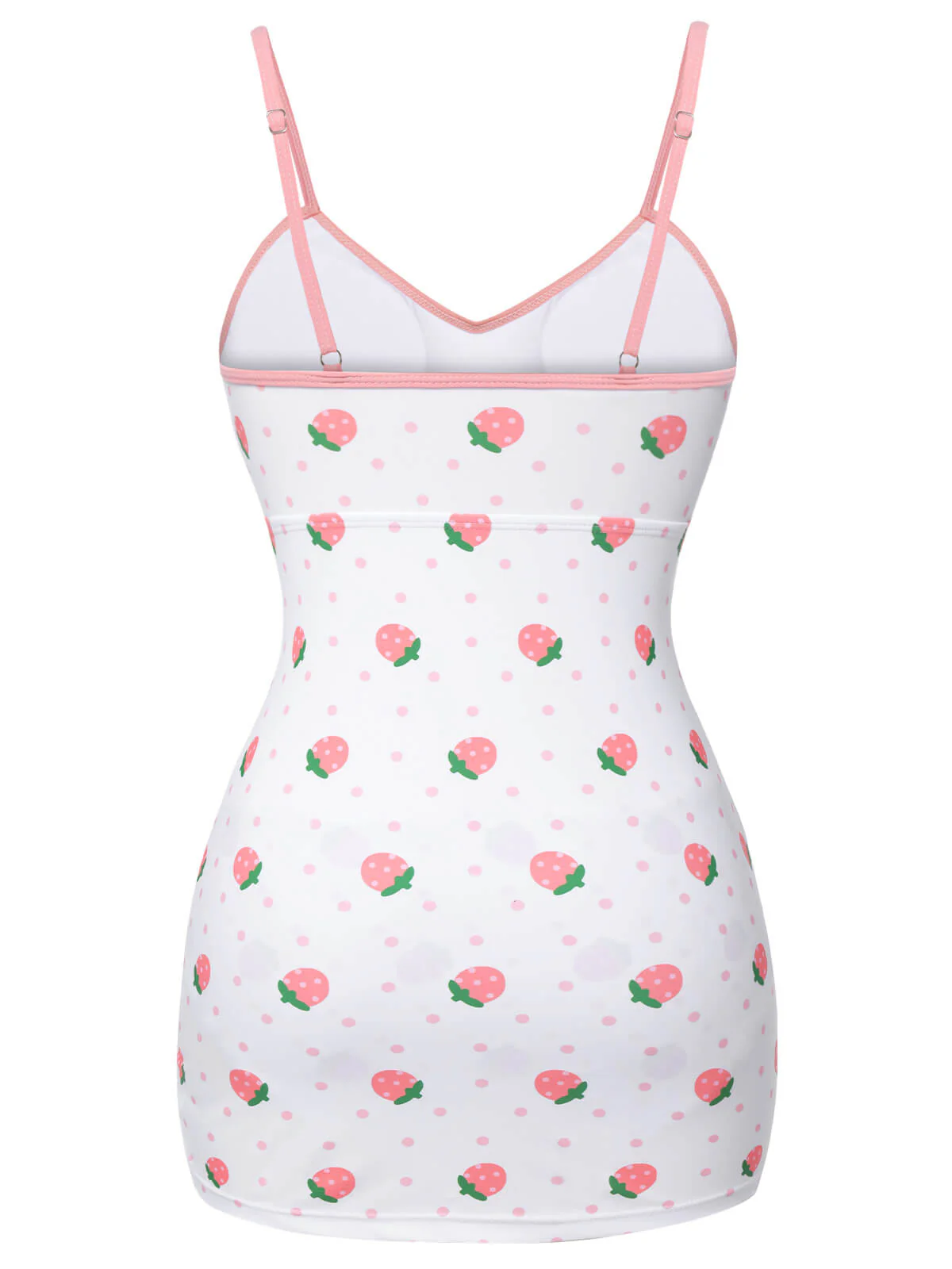 [US Warehouse] White & Pink 1950s Strawberry Pleated Swimsuit - Image 4