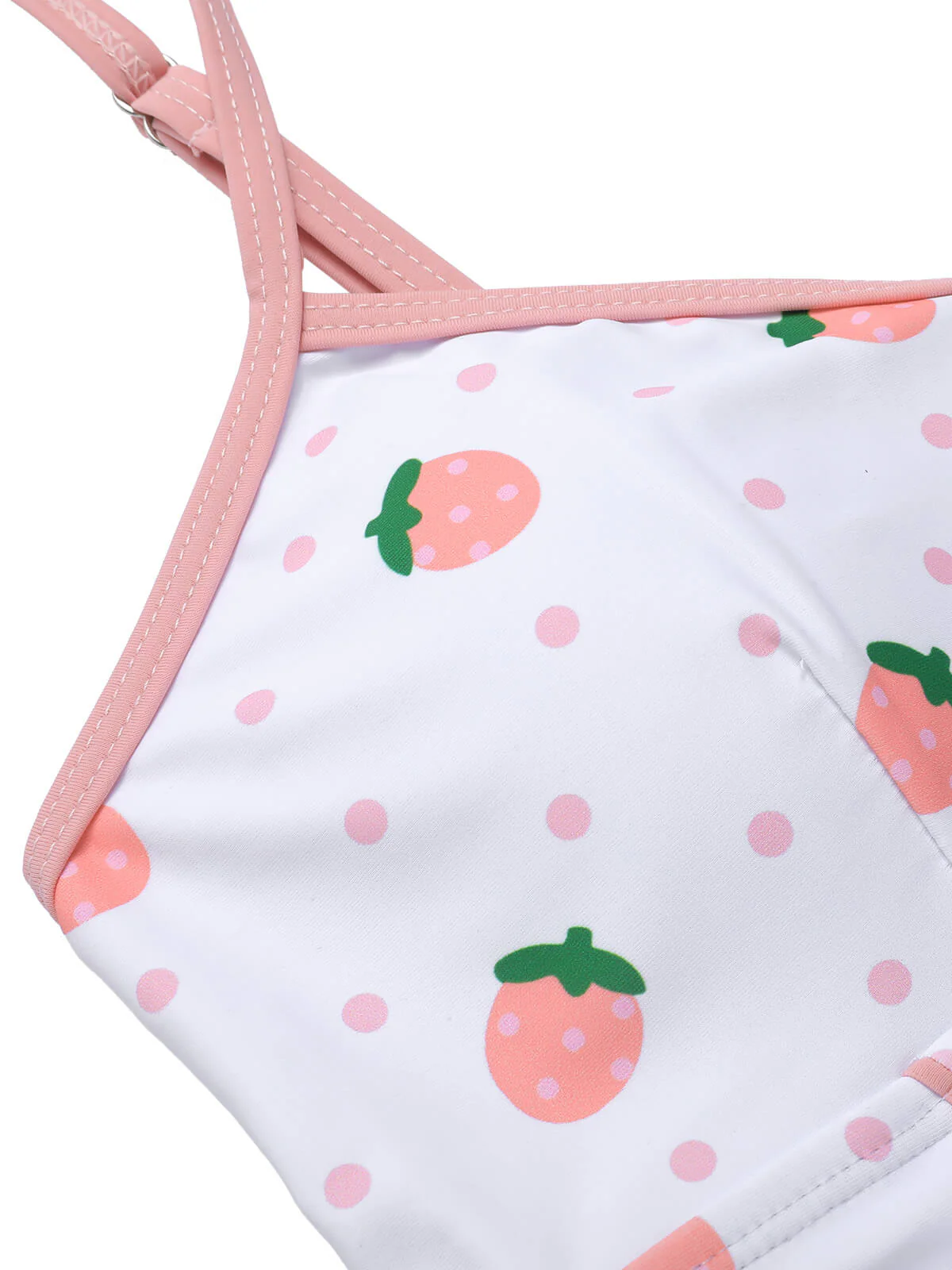 [US Warehouse] White & Pink 1950s Strawberry Pleated Swimsuit - Image 5