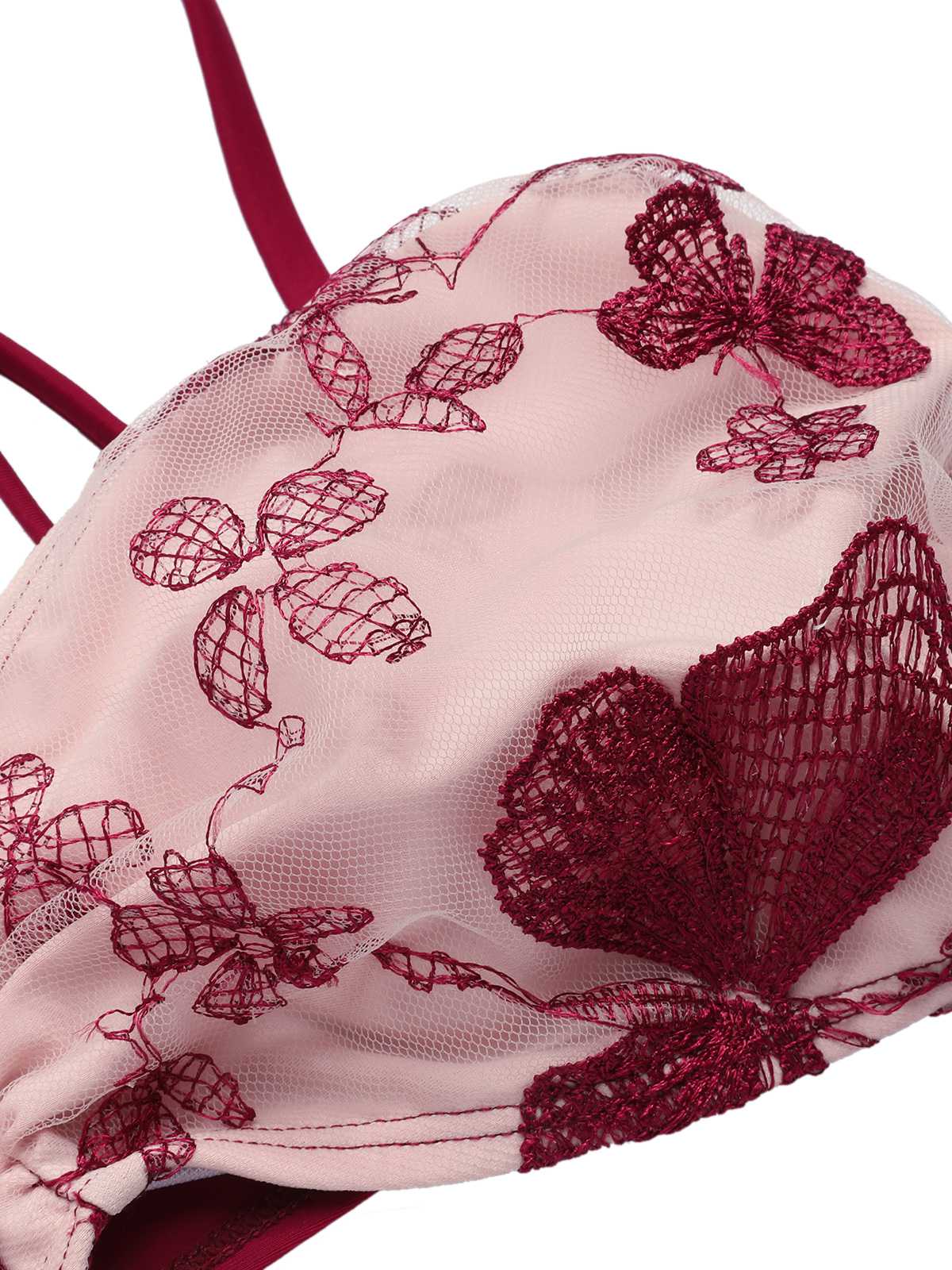 [US Warehouse] Wine Red 1950s Spaghetti Strap Butterflies Swimsuit - Image 5