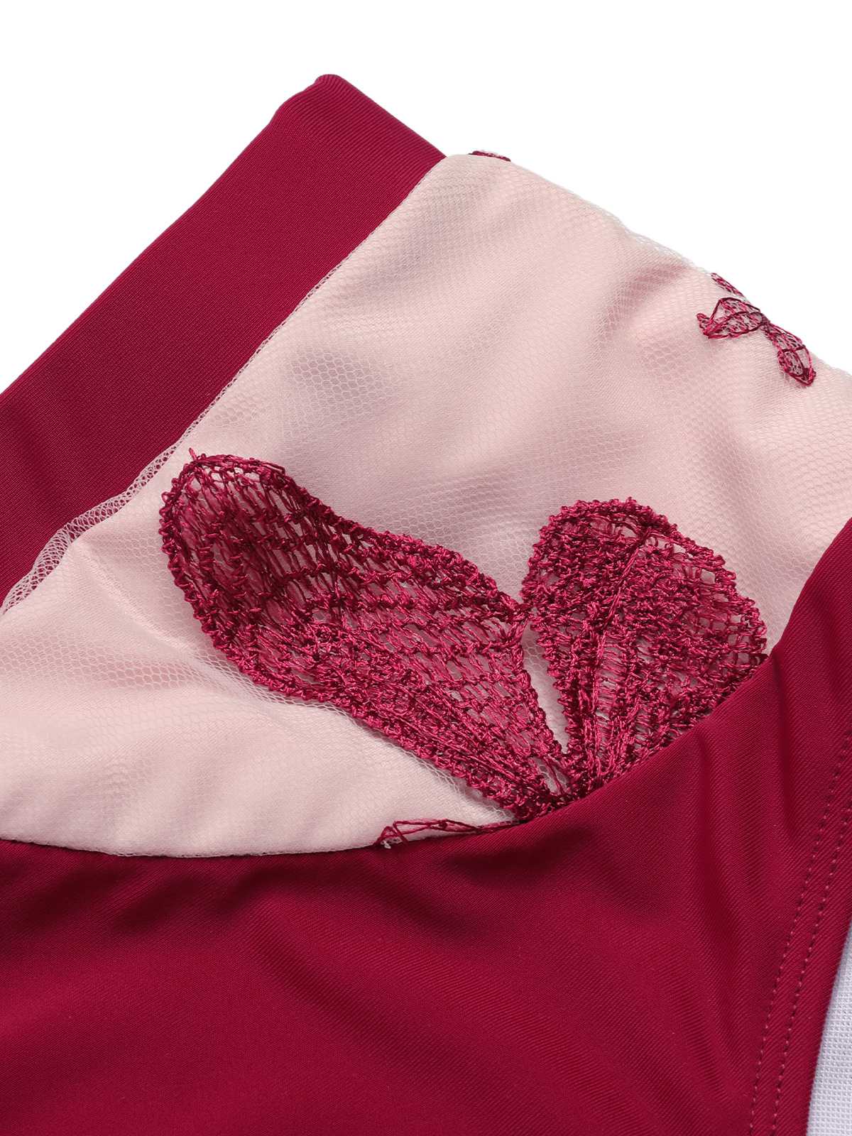 [US Warehouse] Wine Red 1950s Spaghetti Strap Butterflies Swimsuit - Image 6