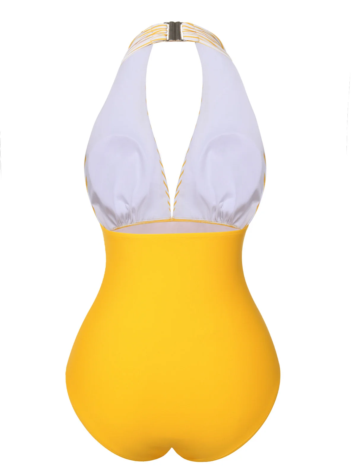 [US Warehouse] Yellow 1950s Halter Striped Patchwork Swimsuit - Image 4