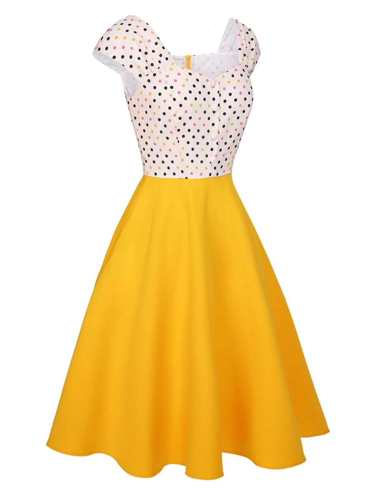 [US Warehouse] Yellow 1950s Polka Dots Button Dress - Image 3