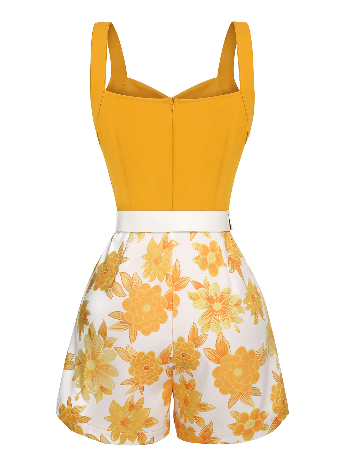 [US Warehouse] Yellow 1950s Spaghetti Strap Floral Romper - Image 4